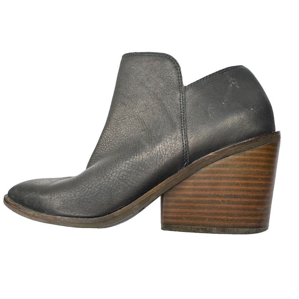 Lucky Brand Black Leather Saucie Ankle Boots Booties Block Heel Women's 9